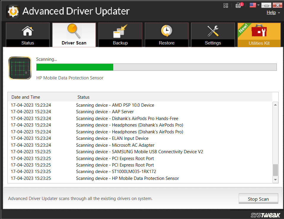 advanced driver updater scanning