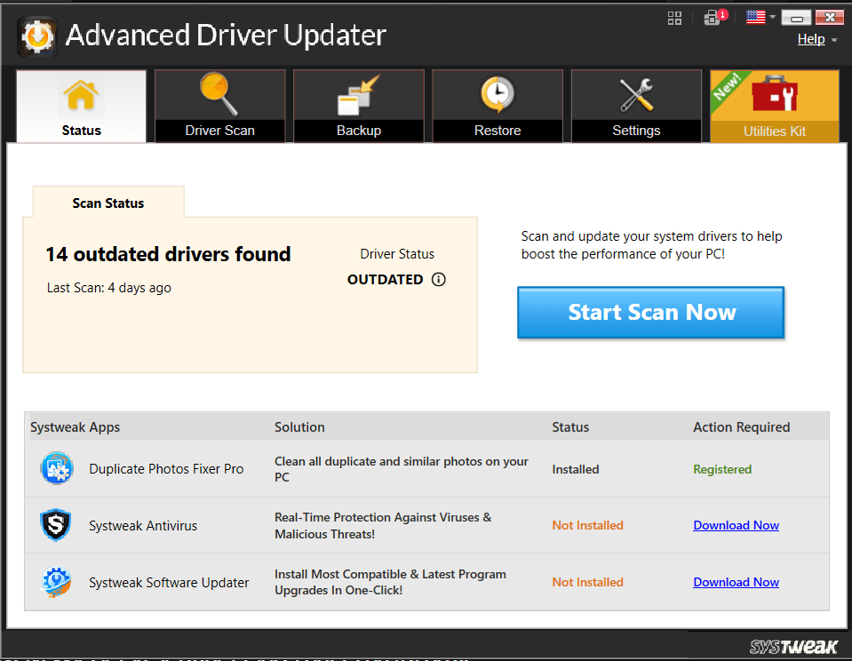 Start Scan Option in Advanced Driver Updater