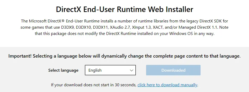 DirectX End-User Runtime Web Installer