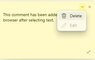 delete comment in sticky note box