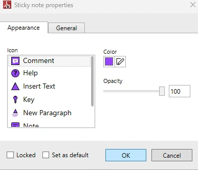 sticky note properties